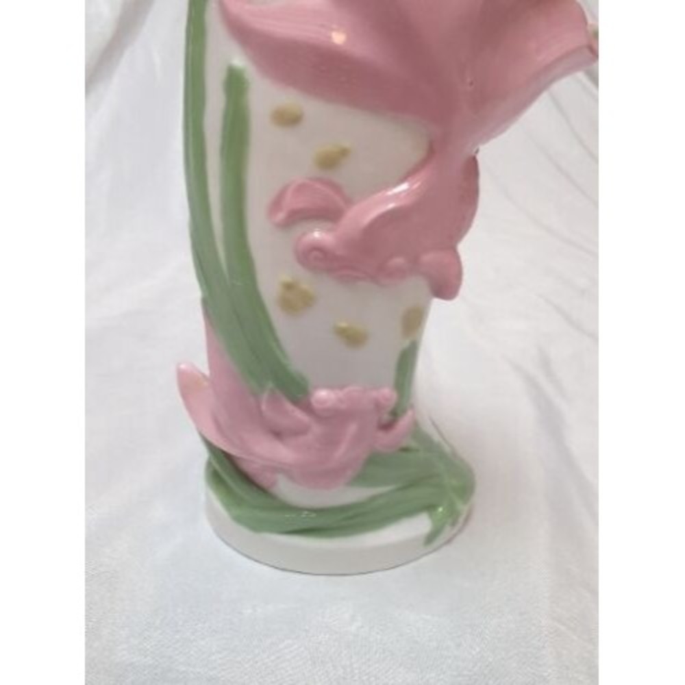 Vintage Goldfish Beta Fish Curve Ceramic Vase 6" Pink Green Made In China - Picture 3 of 11